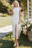 Robe de mariée longue à manches longues en dentelle en dentelle blanche avec fente