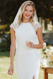 Robe de mariée longue à manches longues en dentelle en dentelle blanche avec fente