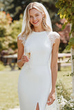 Robe de mariée longue à manches longues en dentelle en dentelle blanche avec fente