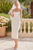 Robe de mariée Midi sans bretelles en satin blanc avec fermeture éclair arrière