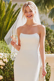 Robe de mariée Midi sans bretelles en satin blanc avec fermeture éclair arrière