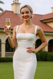 Robe de mariée Midi blanche à col carré en satin avec boutons