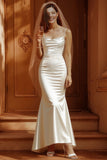Robe longue de mariée en satin à bretelles blanches