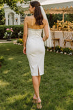 Robe de mariée Midi bodycon sans bretelles en dentelle blanche avec fermeture éclair arrière
