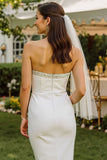 Robe de mariée Midi bodycon sans bretelles en dentelle blanche avec fermeture éclair arrière