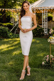 Robe de mariée Midi bodycon en dentelle blanche à bretelles fines