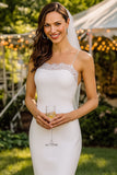 Robe de mariée Midi bodycon en dentelle blanche à bretelles fines
