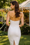 Robe de mariée Midi bodycon en dentelle blanche à bretelles fines