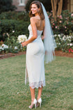 Robe de mariée Midi en dentelle blanche sans bretelles avec fente