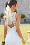 Robe de mariée en satin blanc en lacette en fourreau