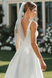 Robe de mariée en satin midi en dentelle blanche en V