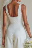 Costumes de mariage à col bateau blanc en satin A Line Long
