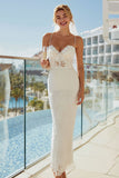 Robe de mariée midi en dentelle ivoire à bretelles fines