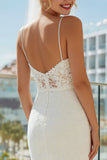 Robe de mariée midi en dentelle ivoire à bretelles fines