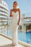 Robe de mariée longue en dentelle à bretelles fines en ivoire
