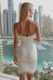 Robe de mariée bodycon à sequins scintillants en ivoire à bretelles fines