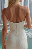 Robe de mariée bodycon à sequins scintillants en ivoire à bretelles fines