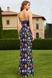 Robe de bal longue décapotable fourreau sans bretelles en fleur noire
