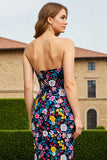 Robe de bal longue décapotable fourreau sans bretelles en fleur noire
