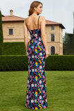 Robe de bal longue décapotable fourreau sans bretelles en fleur noire