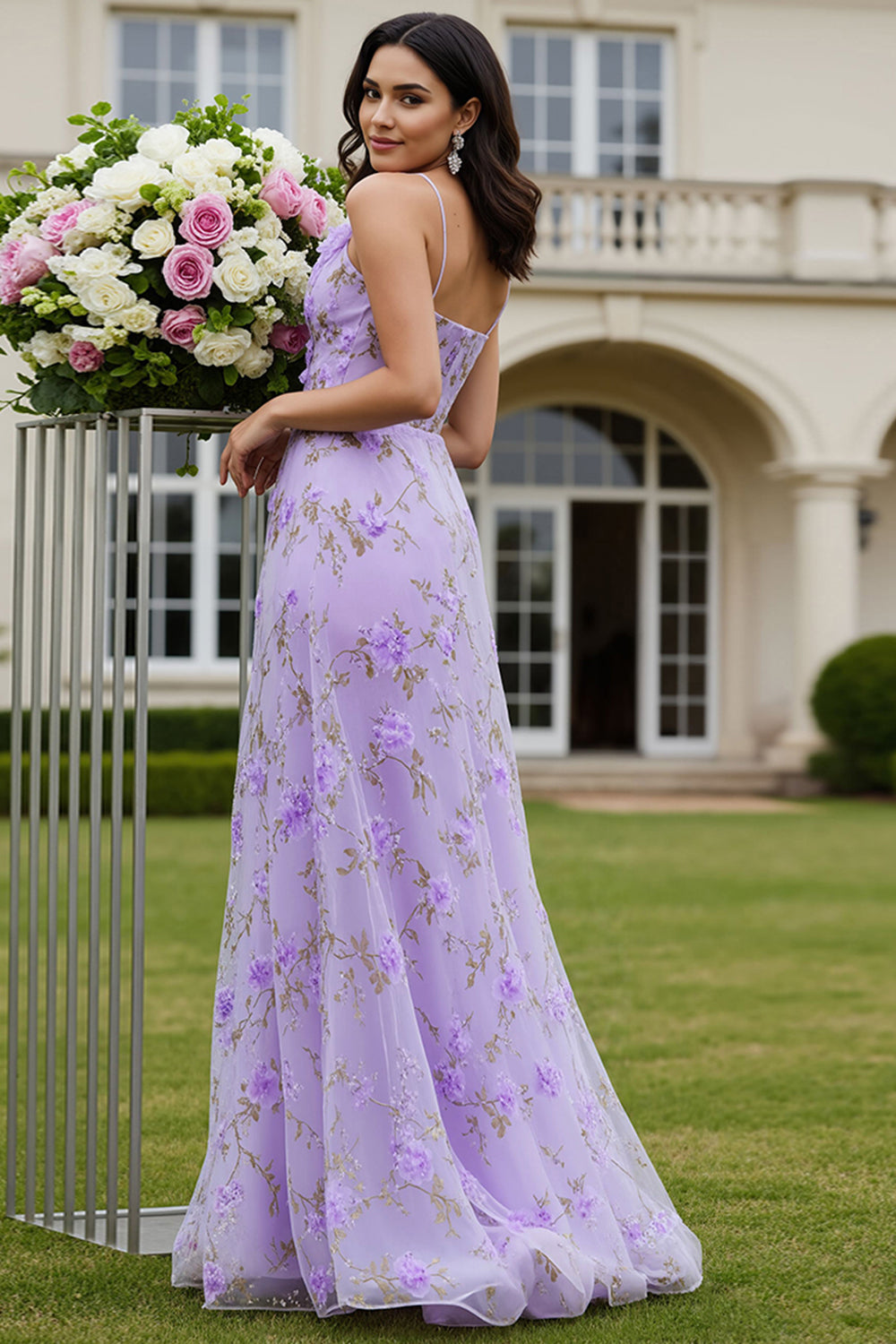 Robe de bal longue lilas lilas pour femmes ZAPAKA avec une découpe