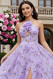 Robe de bal longue en fleurs de fin d’année en fil lilas en ligne A découpée en 3D avec fente