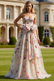 Corset en fleur d’ivoire ligne A, lacet dans le dos, longue robe de bal avec nœud de promo