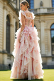 Longue robe de bal de promo découpée en ligne à volants fleur à fard à volants avec nœuds