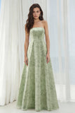 Robe de demoiselle d’honneur Dusty Sage Bloomless Strapless A Line Long