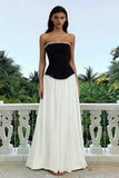 Robe formelle A Line Strapless Noir et Blanc avec perles