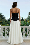 Robe formelle A Line Strapless Noir et Blanc avec perles
