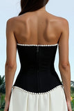 Robe formelle A Line Strapless Noir et Blanc avec perles