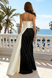Robe formelle sans bretelles noire et blanche avec nœud