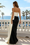 Robe formelle sirène noire et blanche à fronçages sans bustier