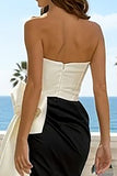 Robe formelle sirène noire et blanche à fronçages sans bustier