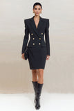 Robe de travail Mini Bodycon Double Boutonnage Cravaillante Noire
