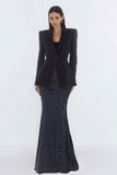 Robe de travail noire 2 pièces à revers de sirène à pointes