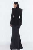 Robe de travail noire 2 pièces à revers de sirène à pointes