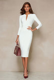 Robe de travail midi Ivory Bodycon à col rond avec manches 3/4