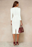 Robe de travail midi Ivory Bodycon à col rond avec manches 3/4