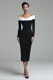 Robe de travail noire à manches longues à épaules décalées