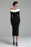 Robe de travail noire à manches longues à épaules décalées