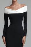 Robe de travail noire à manches longues à épaules décalées
