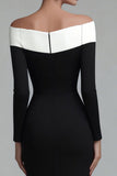 Robe de travail noire à manches longues à épaules décalées