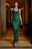 Robe longue de cérémonie à col nu vert foncé