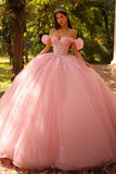 Robe-bal rose pailleté, épaule découverte, robe de bal Quinceañera