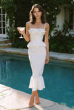 Robe de fiançailles à volants à bretelles blanches en mermiade