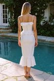 Robe de fiançailles à volants à bretelles blanches en mermiade