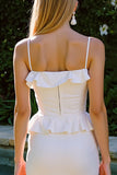 Robe de fiançailles à volants à bretelles blanches en mermiade
