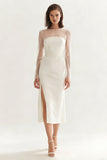 Robe de fiançailles Midi bodycon à col rond ivoire avec fente